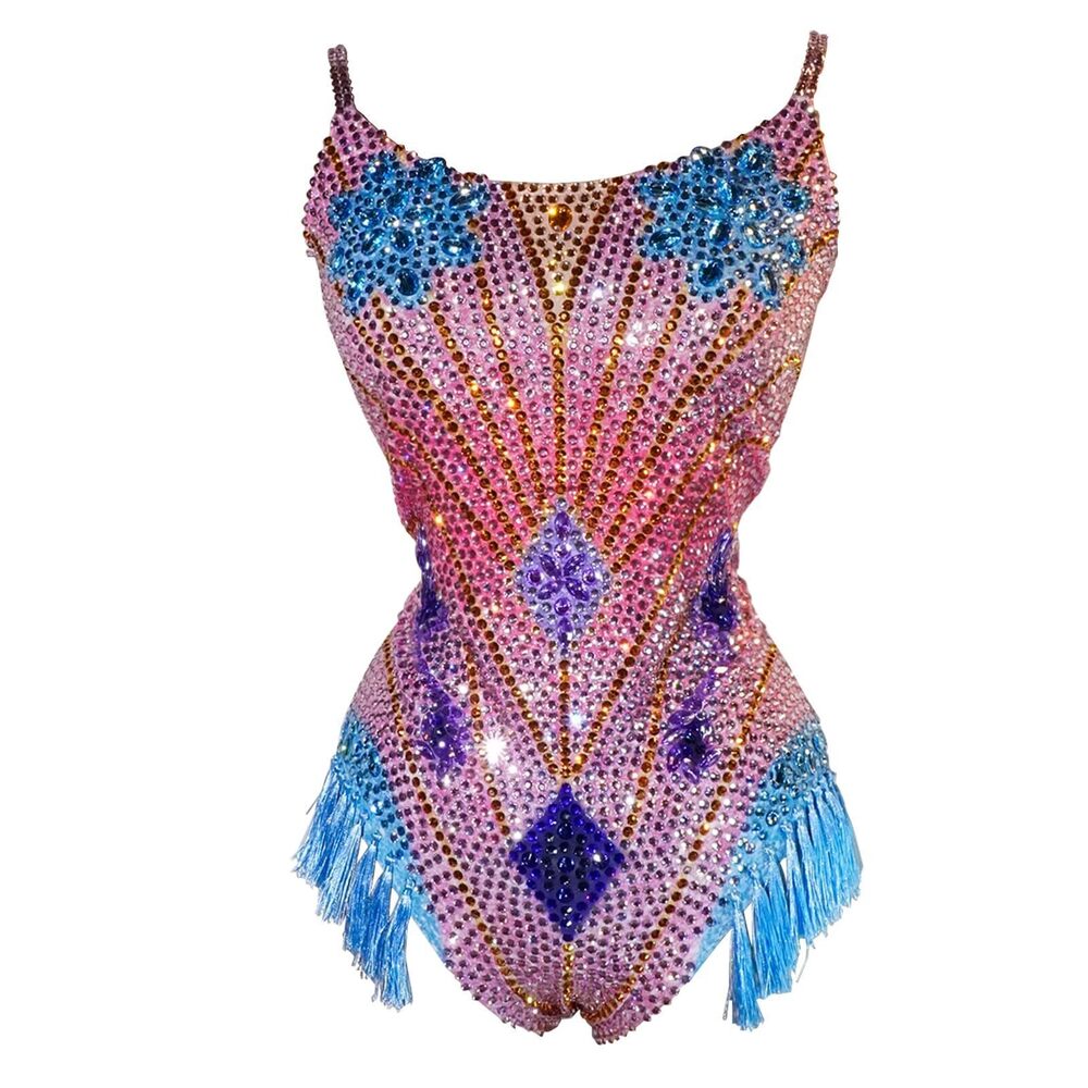 3952 Sexy Stage Pink Glitter Rhinestone Bodysuit Gogo Dancer Costume